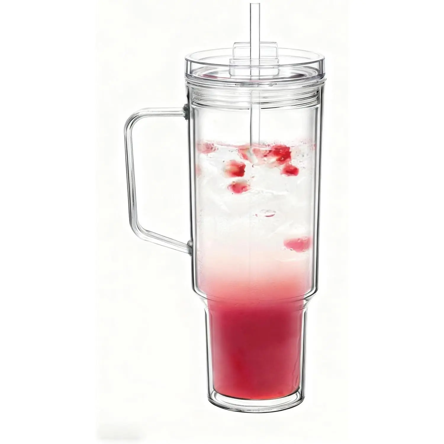 40 oz Clear Plastic Tumbler with Lid, Straw & Handle | Double-Wall Reusable Cup for Iced Coffee, Water, Juice, Travel & Everyday UseGift