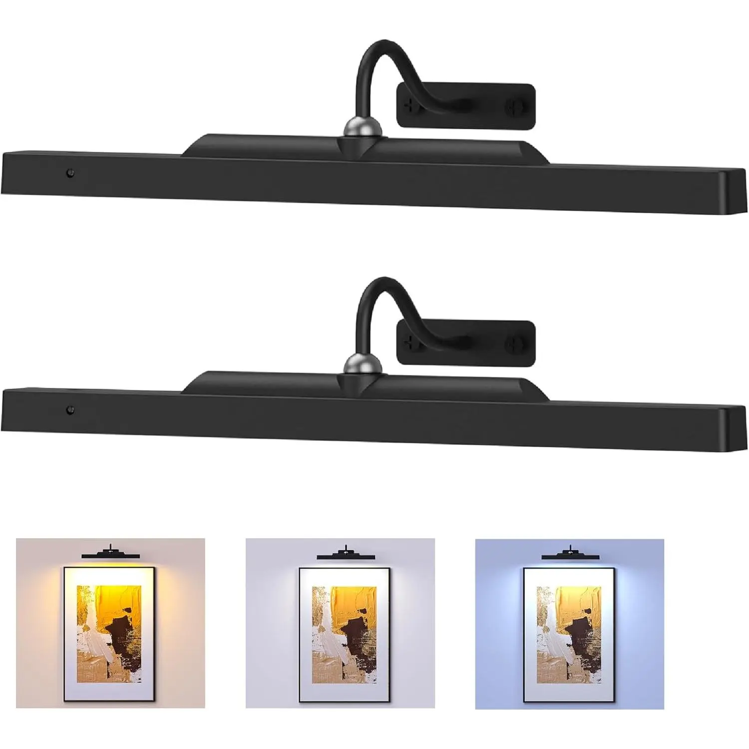 Wireless Dimmable Picture Light Black,5000mAh Rechargeable Battery Operated Art Light for Wall Paintings,16in Remote, 3 Color Temps, 350LM Wall Art Light for Frame, Portrait, Dartboard