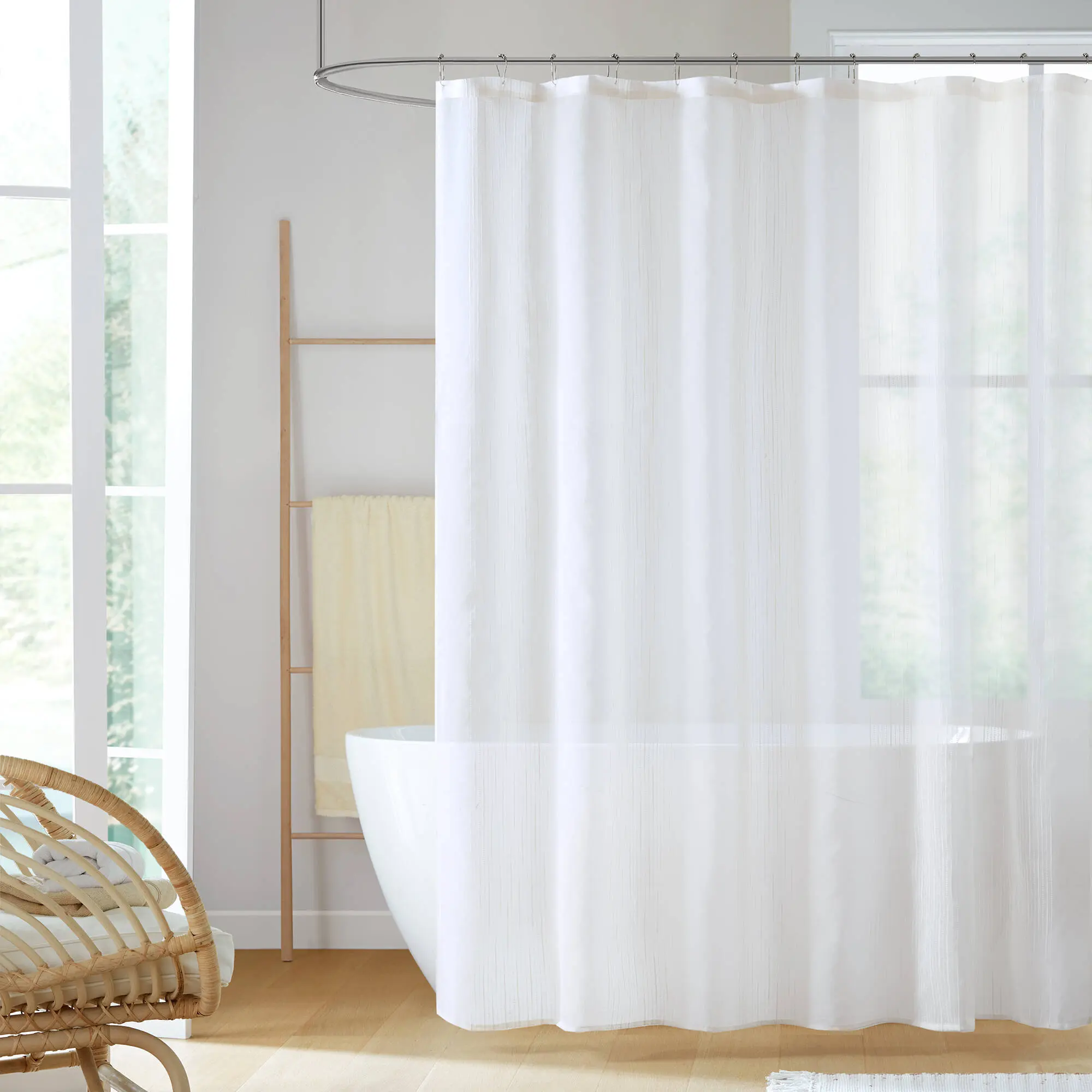 Nokaa 72x84 Inch Sheer White Shower Curtain, 1-Piece Lightweight Semi-Transparent Privacy Bathroom Curtain with Water-Repellent Quick-Dry Polyester, Modern Minimalist Design for Standard Tub and Stall Showers