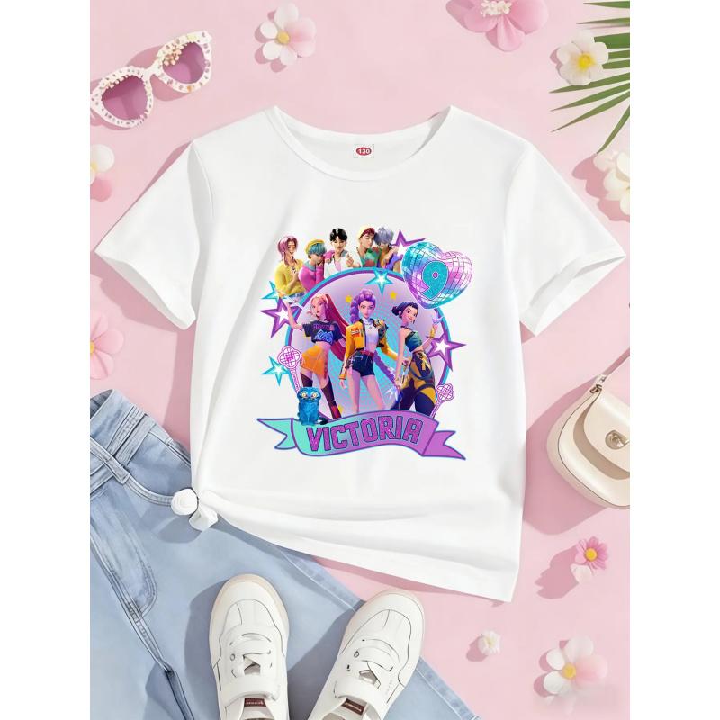 K-Pop Demon Hunters Girl T-Shirt Victoria Huntrix, Cute Cartoon Print, Casual Tee, Graphic Shirt, Funny Graphic Tee, Soft Skin-Friendly, Fashionable Kids Style