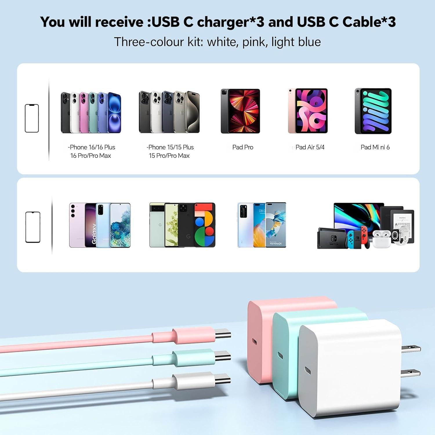 For iPhone 17 Charger Fast Charging,40W Dual USB C Charger Block with 10FT USB C-C Charging Cables with Phone 17/15/16Pro Max/16Plus,15Plus/15Pro/15Pro Max,Pad Pro/Air