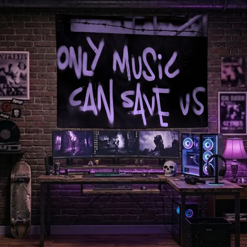 Only Music Can Save Us Tapestry Black Chalkboard Graffiti Typography Melancholy Aesthetic Wall Hanging Grunge Punk Rock Music Studio Bedroom Decor Dorm Banner