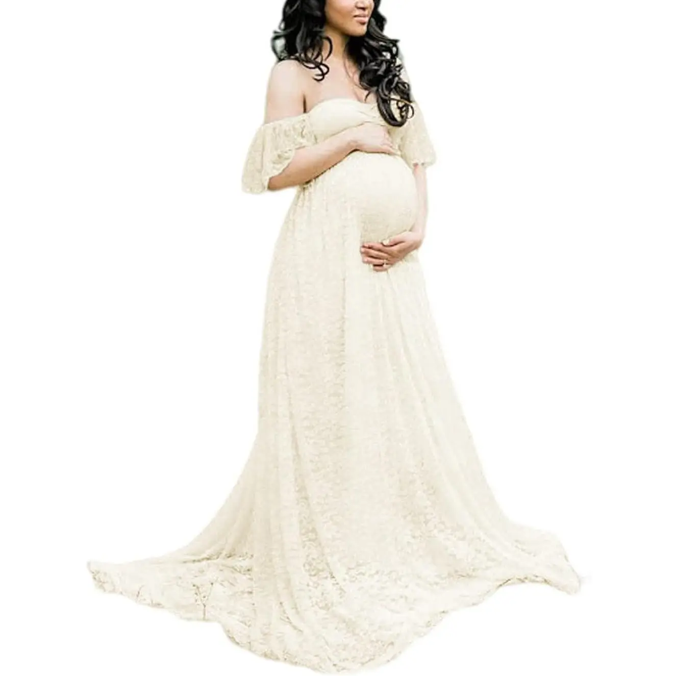 Photography Maternity Dress Off Shoulder Lace Baby Shower Pregnant Wedding Dress