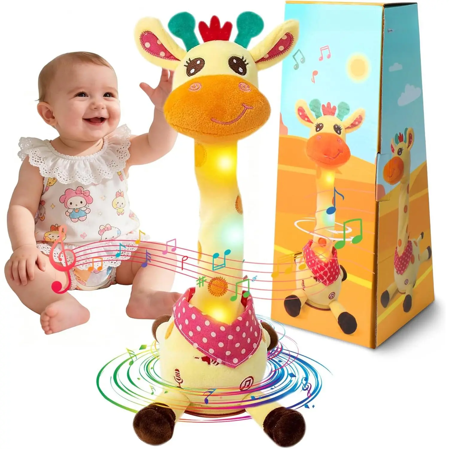 Dancing Talking Giraffe Stuffed Animals Singing 10 Children's Songs Repeats What You Say Colorful Glowing Giraffe Plush Toys for Toddlers 1-3 Years Easter Day Gifts Kids New Model
