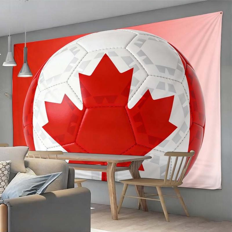1 pc microfiber FIFA World Cup Canadian Flag Tapestry Wall Hanging Soccer Ball Design Living Room Bedroom Decor Holiday Ornament Tapestry Background Cloth Hanging Cloth Wall Cloth Decorative Cloth