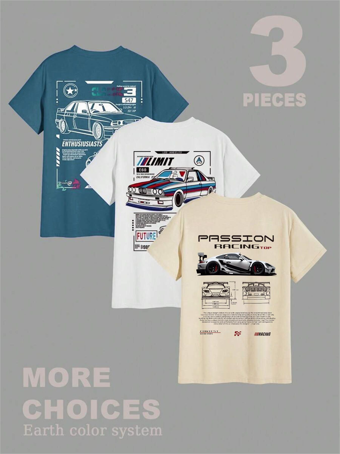 Men's Car Graphic Tee, Regular Fit Casual Short Sleeve Round Neck T-shirt for Summer, Men's Top for Daily Wear, Casual Style Tee