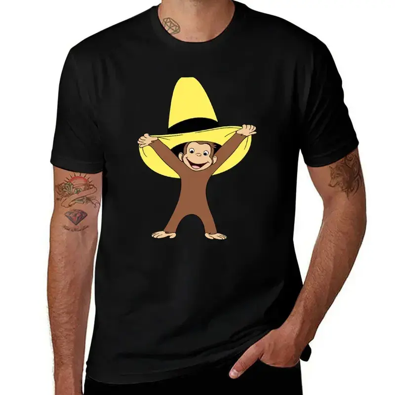 Curious George and the big yellow hat T-Shirt Big Size Loose Fit Tee Shirt Cartoon Tshirt, Gifts Shirt, Unisex Vintage Graphic Tees Gothic Grunge Y2k Emo Scene Amity Affliction Style Clothes Men Women Streetwear Summer
