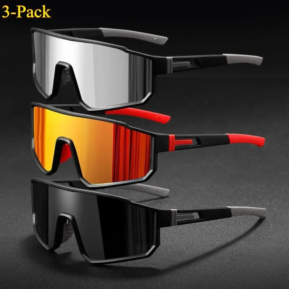 2/3-Pack Unisex Wraparound Sports Sunglasses, Lightweight Synthetic Frames with Windproof & UV400 Protection for Cycling & Running, Bike Glasses, Outdoor Active Accessories, Flexible
