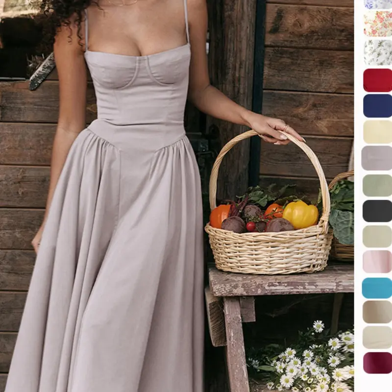 【Recommended to choose a larger size】Women's Plain Backless Zipper Back Spaghetti Strap Sleeveless Cami Dress, Elegant Adjustable Strap Midi Dress for Party Holiday Wedding Guest Attire, Ladies Summer Clothes, Garden Formal Dresses for Wedding Guest