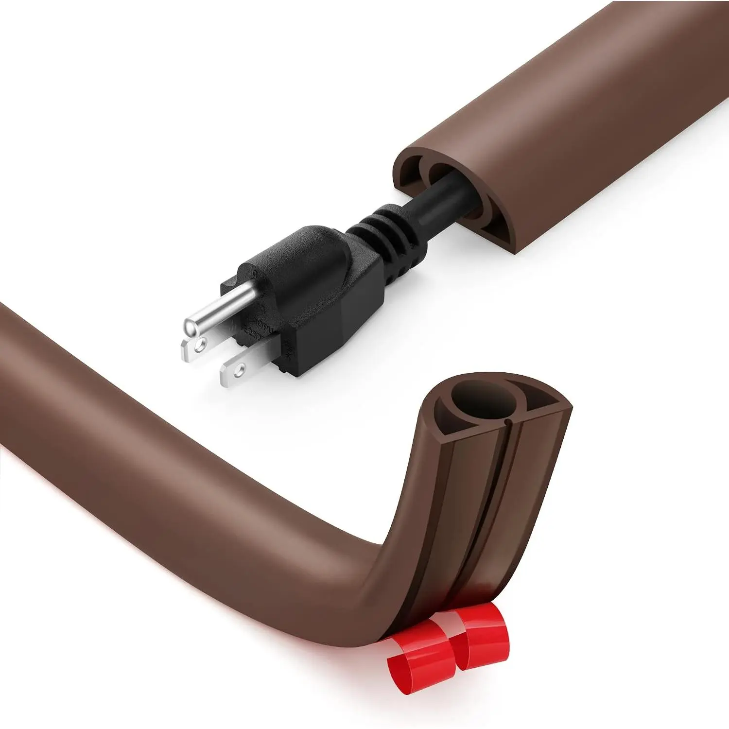 5ft Cord Cover Floor for Extension Cords, Self-Adhesive Floor  Cover to Protect Cables &  Tripping, PVC Cord Hider Protector, Internal Wire Management  Diameter: 0.39",Brown