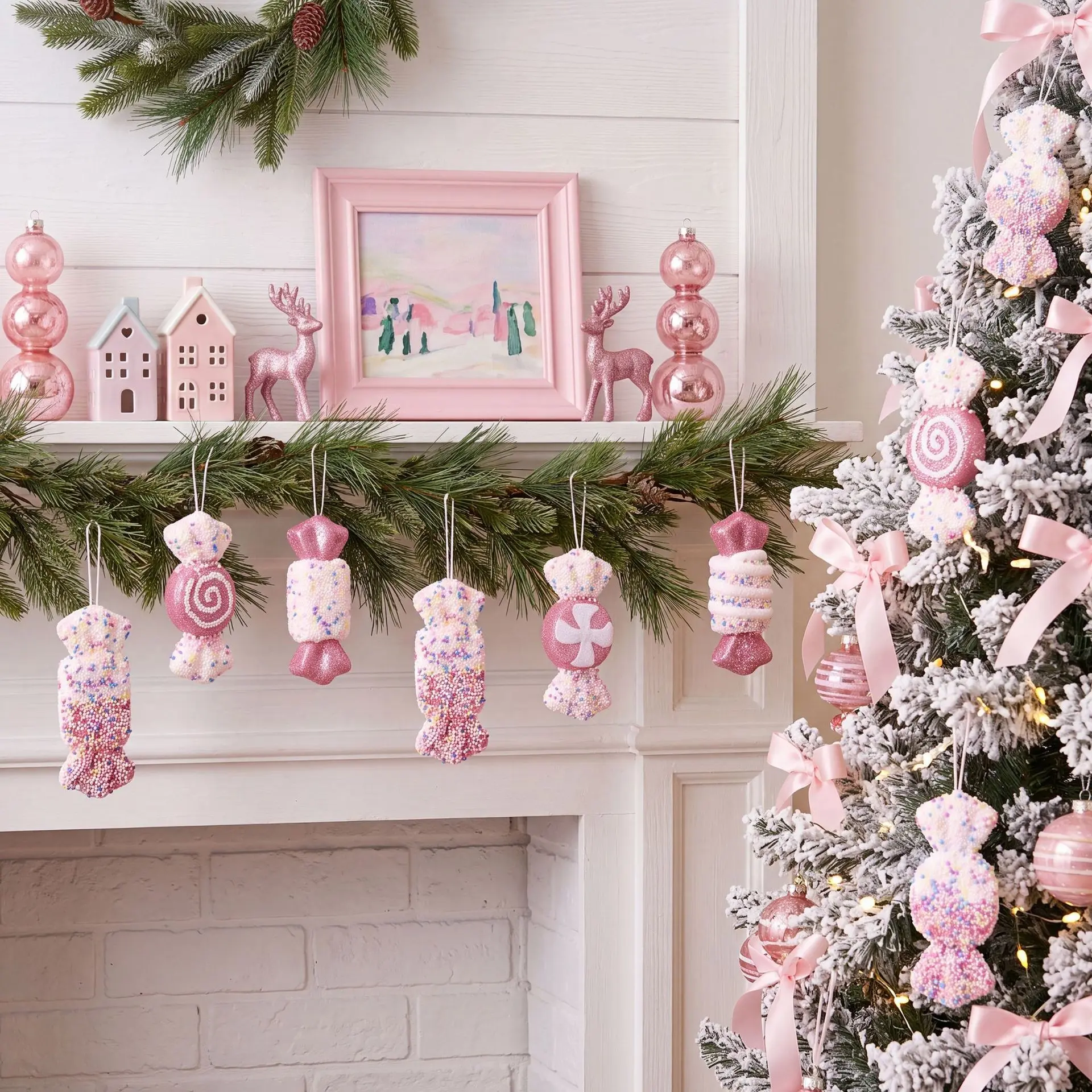 6pcs Foam Candy Christmas Tree Ornaments, Colorful Sprinkles, Candy Shape Hanging Pendants, Style, Festive Decoration, Xmas Holiday Decorations