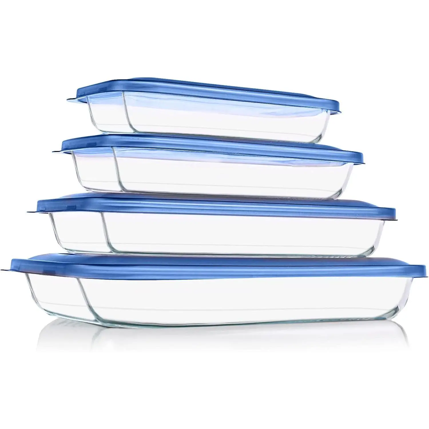 8 count Glass Baking Dish with , Blue | Rectangular Glass Baking Pan, Bakeware Set with   for Lasagna, Leftovers, Cooking, Fridge-to-Oven, Casserole Dish