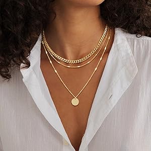 14K Gold Plated Layered Necklace Set, Stackable Choker for Women - Trendy Cuban Chain, Pearl Cross Pendant, Herringbone & Paperclip Chains| Adjustable Minimalist Jewelry Gift for Valentine's/Birthday/Graduation