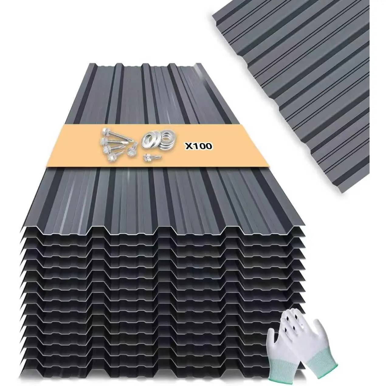 Metal Roofing Panels - 10 count  Heavy Duty Metal Roof Panels Corrugated Metal Siding for Roofs Carports Tool Sheds Patio Porch Pergola, Easy to Install Grey, 42.52x17.7in