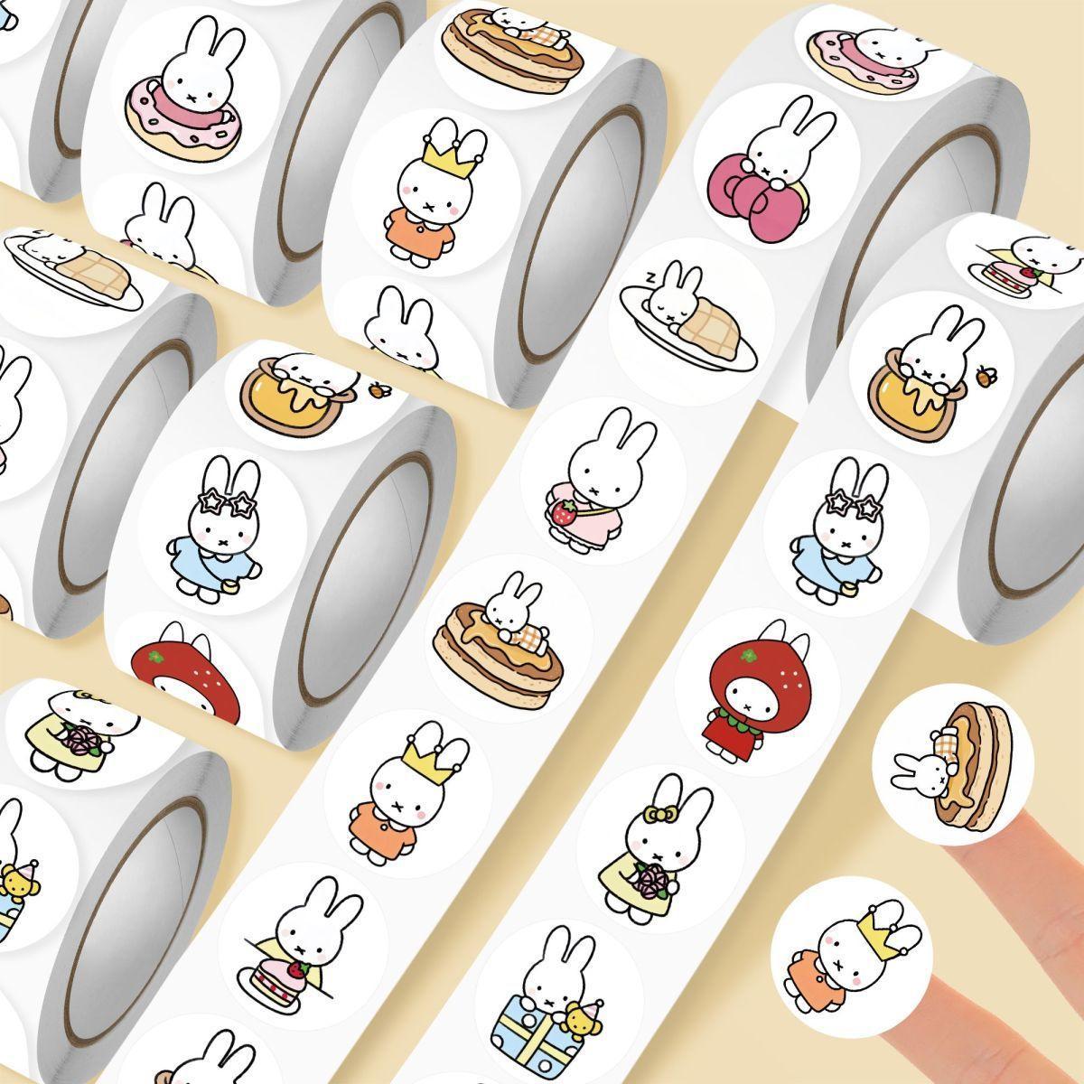 500Pcs Kawaii Miffy Rabbit Sticker Seal Sticker Cartoon Rabbit Roll Sticker Cartoon Ins-style Planner Decoration Gift