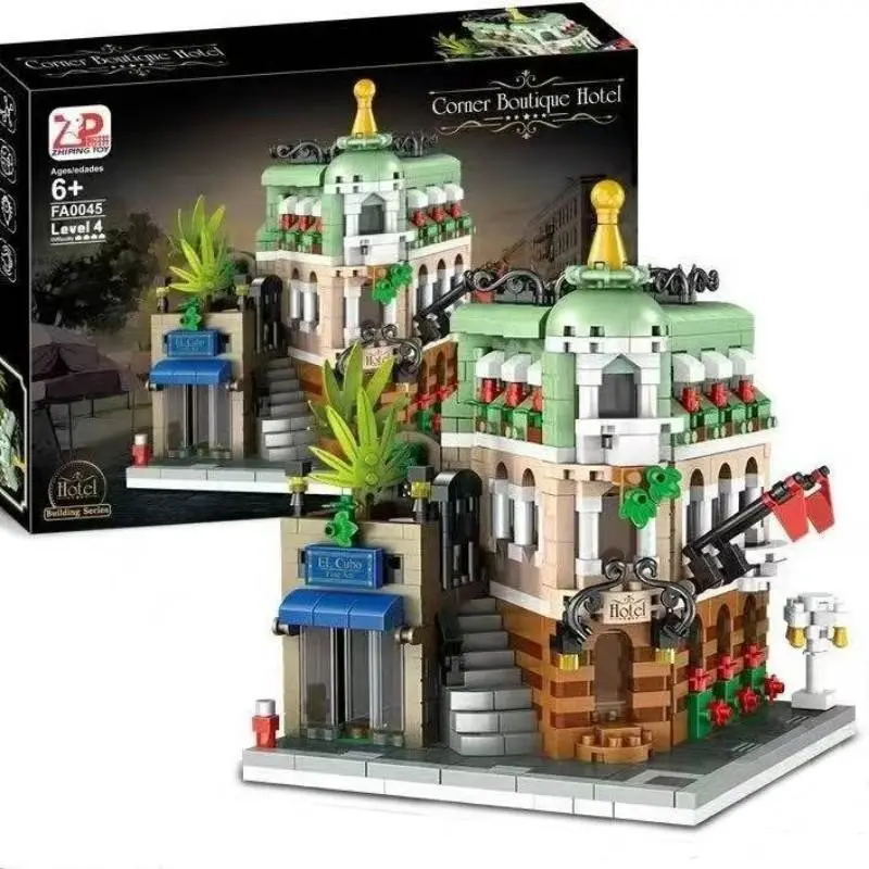 1 City Street View Boutique Hotel Building Kit, Creative Corner Architecture with Detailed Storefront & Rooms, Brick Toy Building Blocks for Kids Teens 12-18+, Birthday Gift, 2026 Trendy Hobby Choice