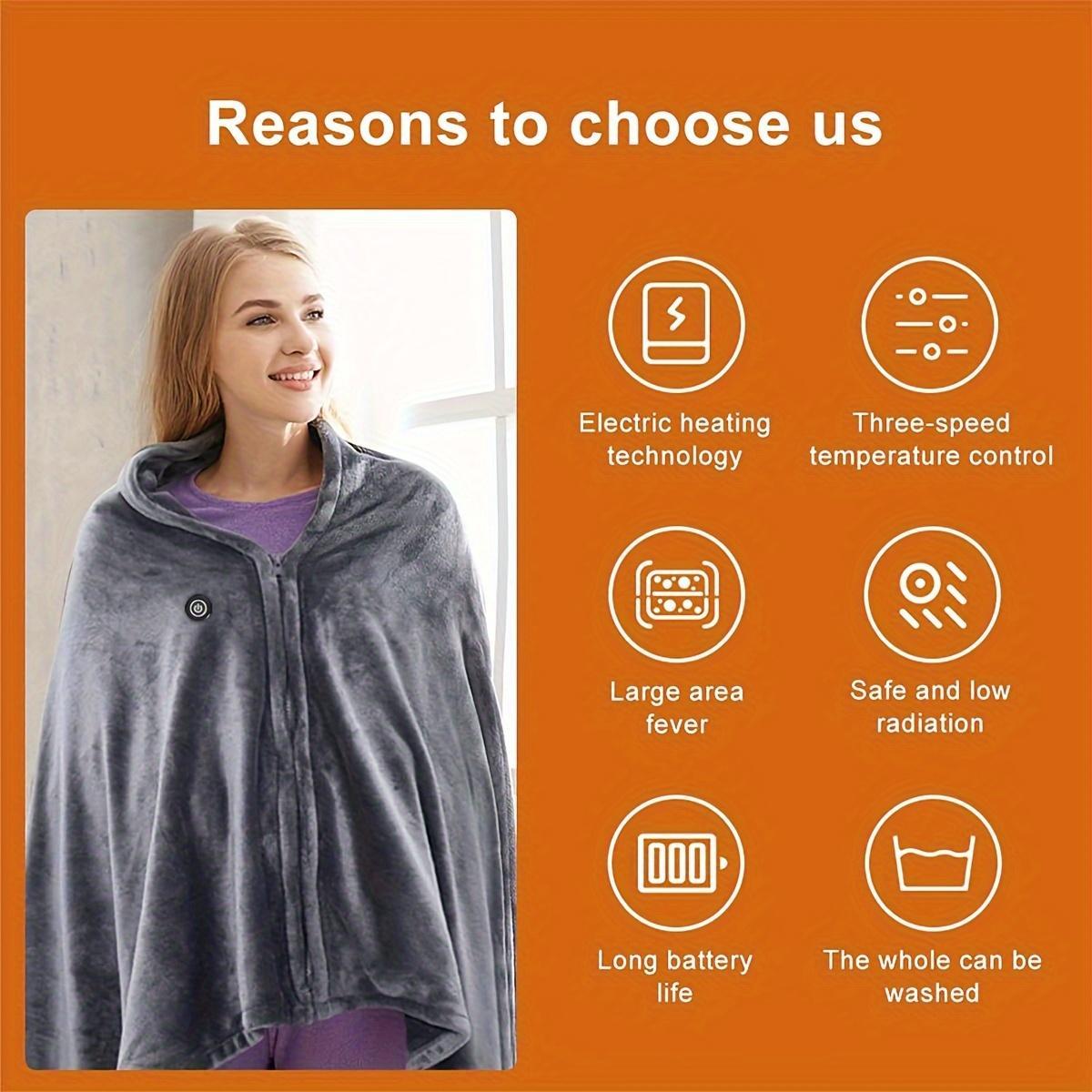 USB Heated Blanket 150x80cm Soft Fleece Shawl, Three Temperature Settings for Office and Travel Comfort