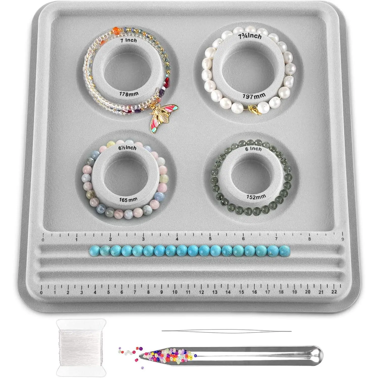 The Bead Boards Bracelet Sizer Measurement Tool 4 Round Grooves for Jewerly Bracelets Necklaces Making Supplies