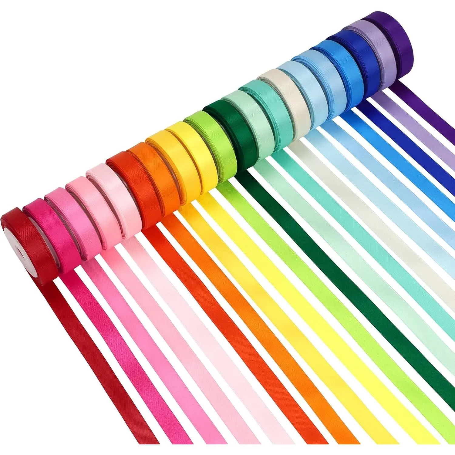 Rainbow Satin Ribbon Set – 20 Colors, 3/8" x 5 Yards Each, 100 Yards Total, Double-Faced Colorful Satin Ribbons for Gift Wrapping, Hair Bows, Wedding & Party Decorations, DIY Crafts