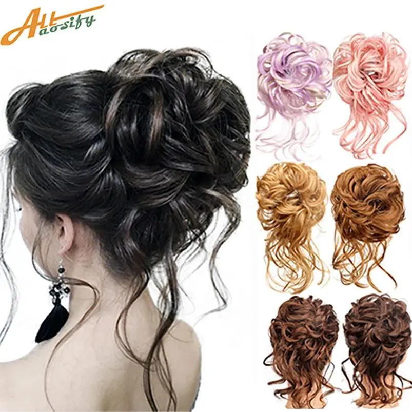 Synthetic Wig Chignon Hair Bun Women's Natural Curly Messy  With Rubber Band Hairpieces Extensions Pink Red Black