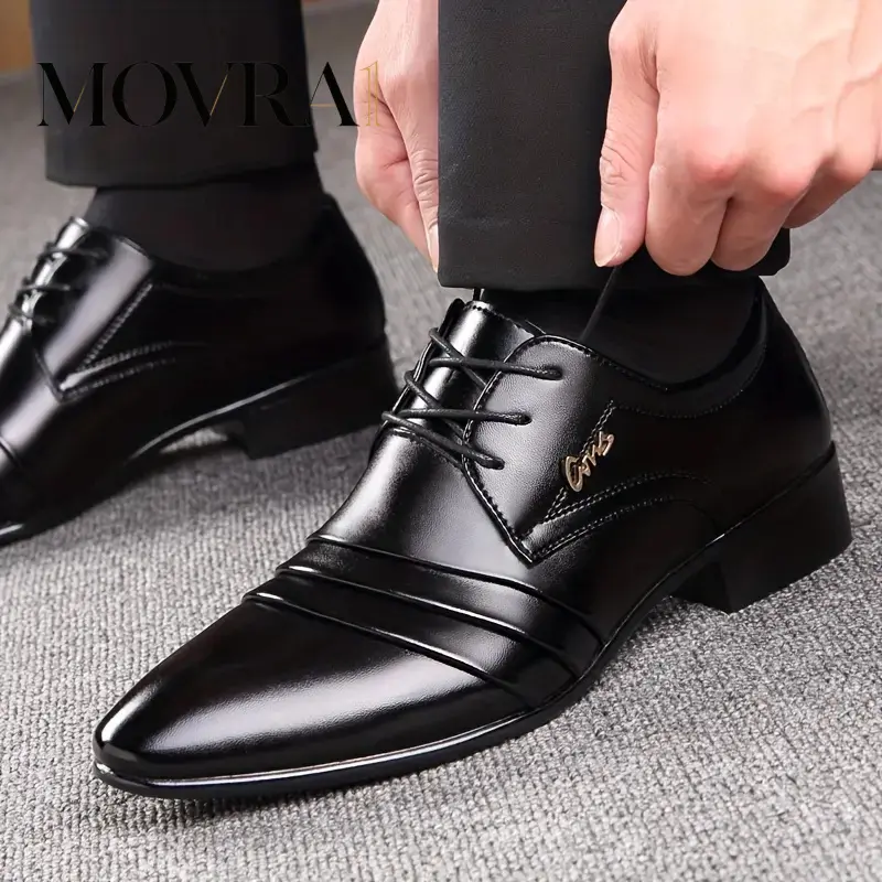 MOVRA1 Men's Plus-Size Vintage Classic Leather & PU Derby Shoes - Non-Lace-Up, Comfortable Rubber Sole Dress Shoes for Outdoor Activities