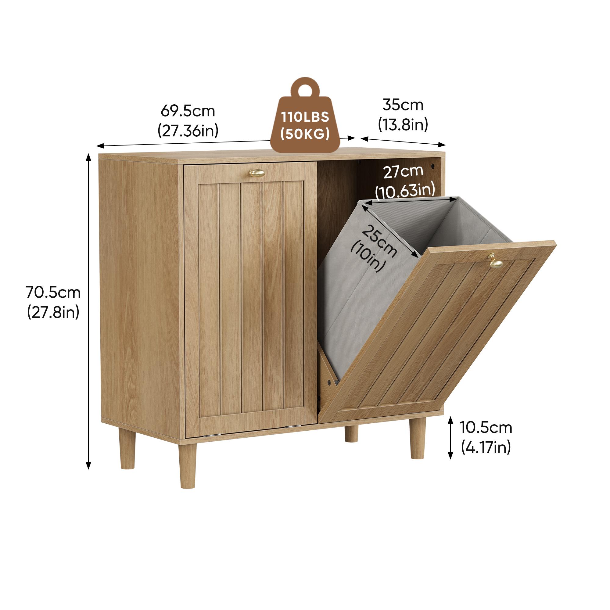 Sloping laundry basket with removable inner basket, concealed laundry basket, bathroom laundry storage cabinet, freestanding household storage rack, oak color