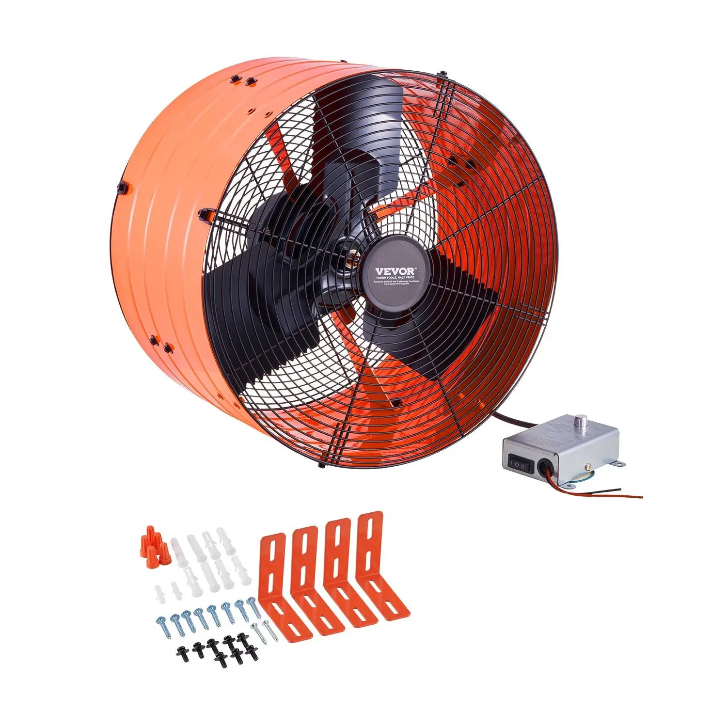 VEVOR Wired 16-Inch Gable Mount Attic Exhaust Fan, 2940 CFM House Ventilator with Adjustable Thermostat, Outer Mesh, Quiet Cooling for Roof, Vibrant Orange (Covers Up to 4200 Sq. Ft)
