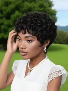 Solid Short Tiny Curl Synthetic Wig, Pre-Styled Daily Casual Headpiece, Easy-To-Wear Hair Accessory for Everyday Use