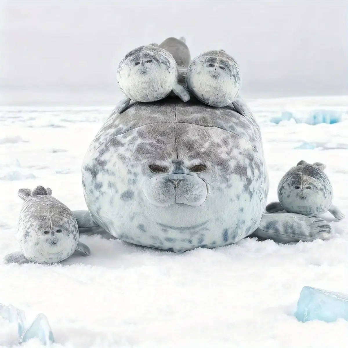 Mom & Baby Blob Seal Plush Set, 1 Mommy Seal with 4 Baby Seals, Soft Spotted Seal Stuffed Animal Pillow, Cute Ocean Family Plush Toy Gift