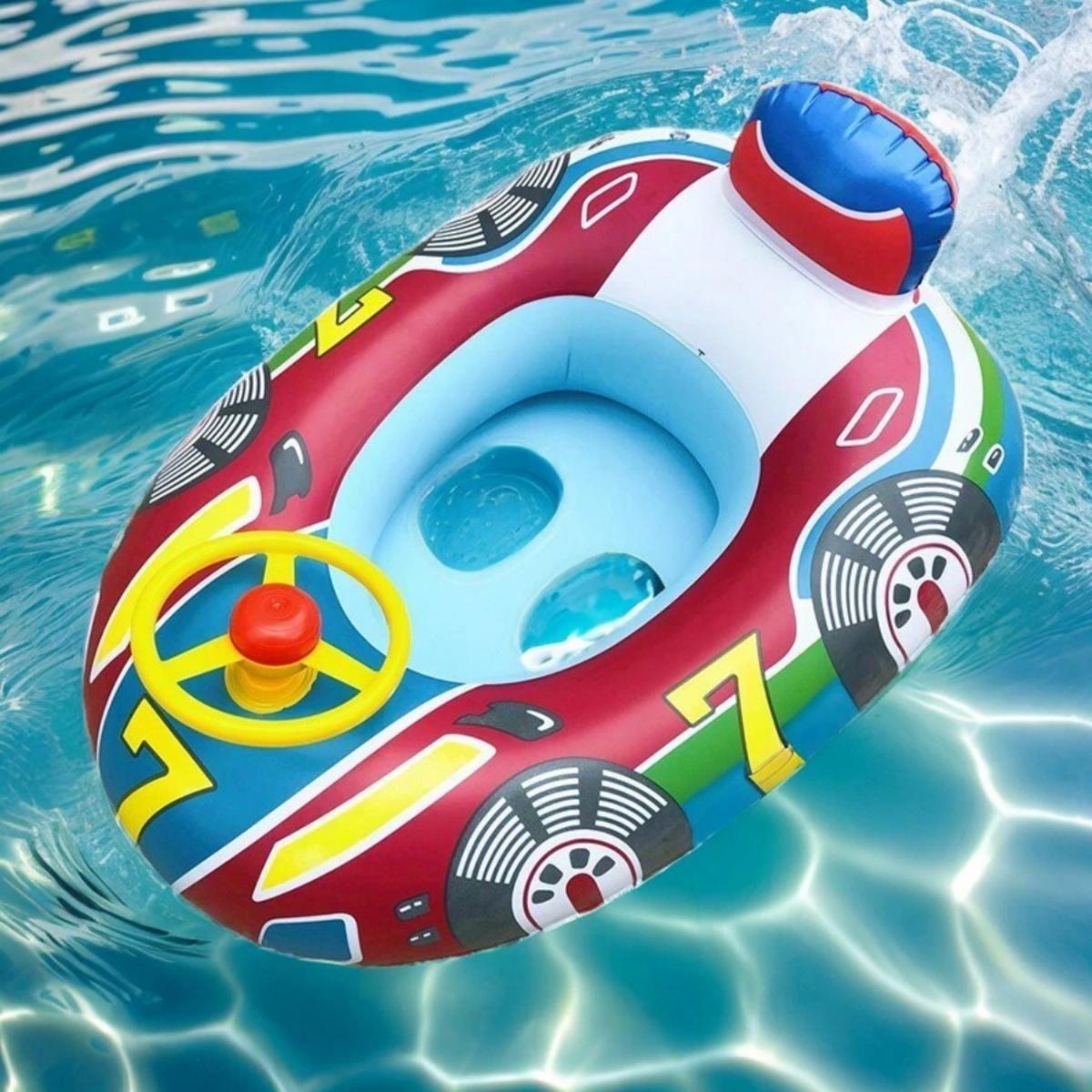 Cute Car Design Inflatable Swimming Pool Float, Inflatable Summer Beach Floatie Boat, Fun Swimming Ring with Handles Safety Seat for Girls Boys, Inflatable Pool Floats