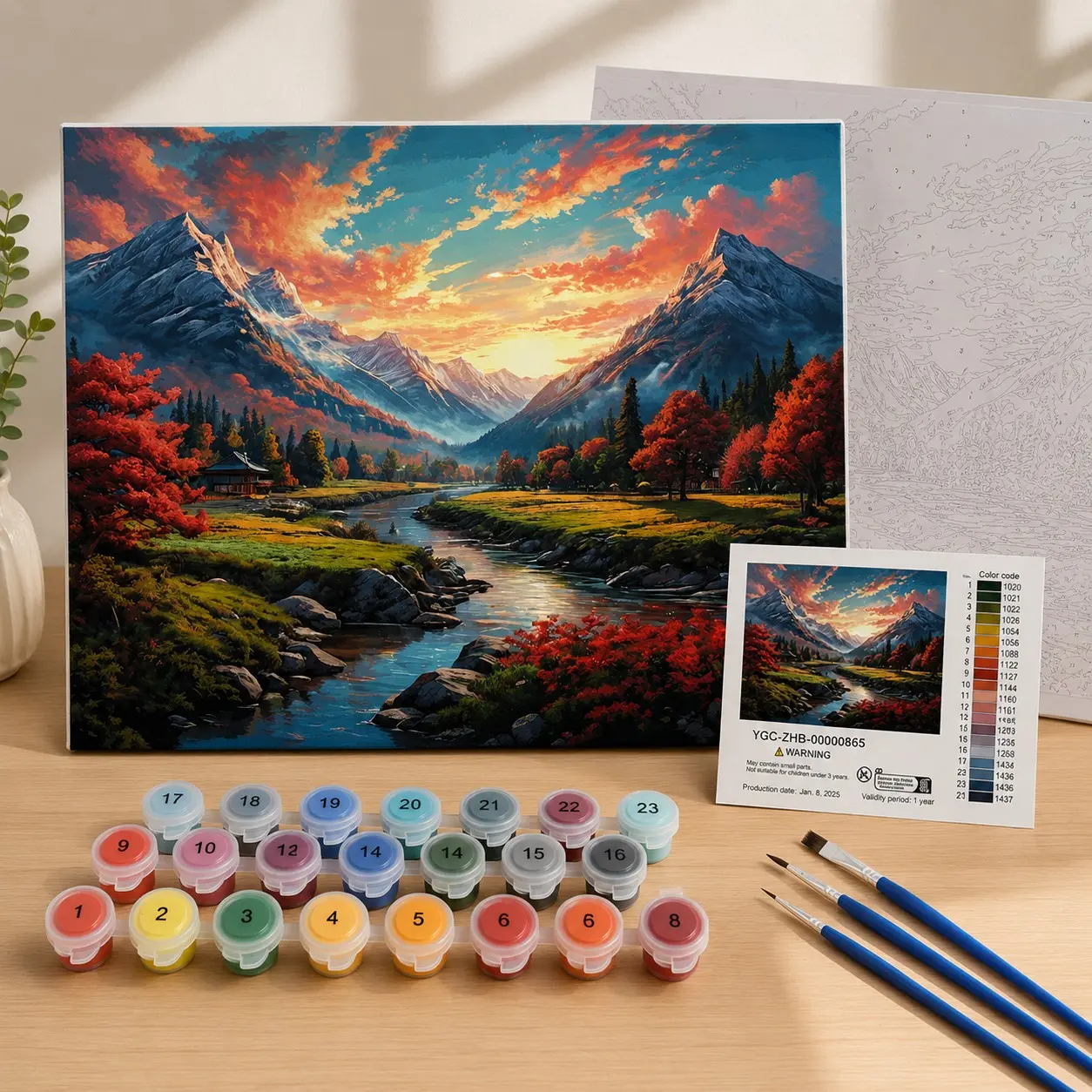 DIY Paint by Numbers Kit, Sunset Mountain Landscape, 40x50cm, Includes Canvas, Paints, Brushes, Adult Relaxing Craft, Home Decor