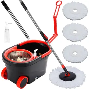 Spin Mop and Bucket with Wringer Set, 360° Rotating Head Mop Bucket System with 3 Microfiber Mop Refills Wet and Dry Suitable for Office and Home Use, Green (Black-Plus)