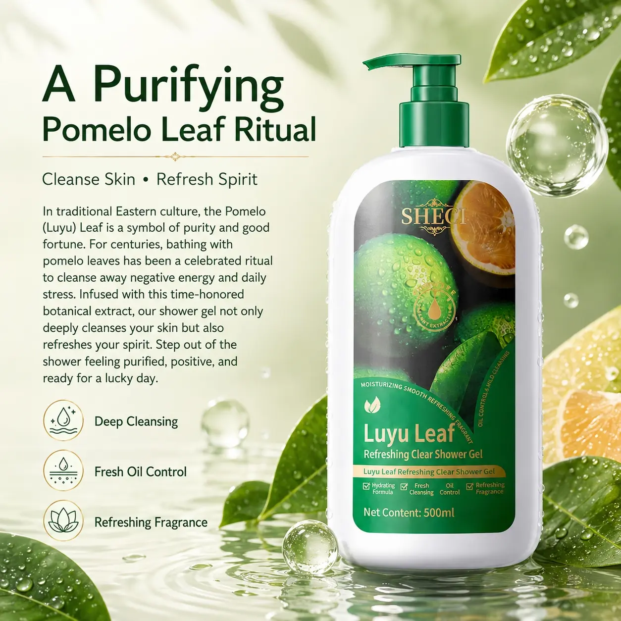 Refreshing Citrus Pomelo Body Wash Botanical Aromatherapy Deep Cleansing Pore Purifier and Oil Control Shower Gel with Witch Hazel For Oily Skin and Daily Uplifting Bath