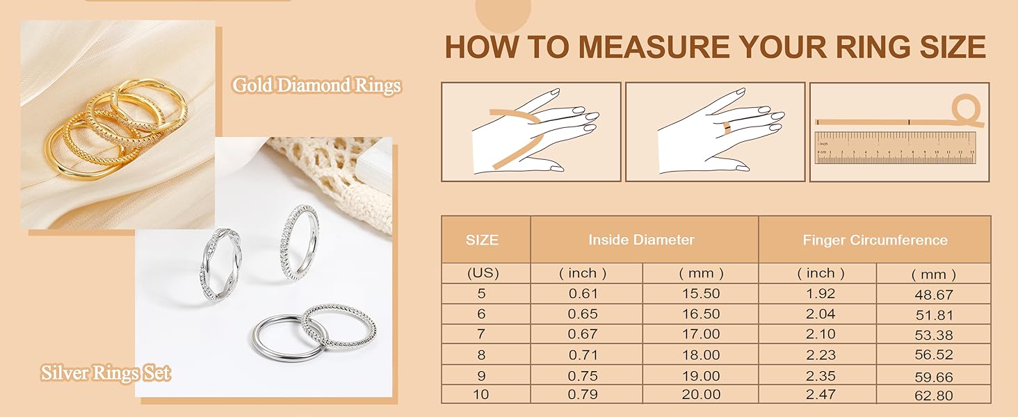 Florideco Stackable Gold Rings for Women Non Tarnish Dainty 14K Gold Plated Stackable Thin Rings Cubic Zirconia Thumb Ring Set Trendy Statement Promise Wedding Bands Engagement Rings for Women Size 5-10