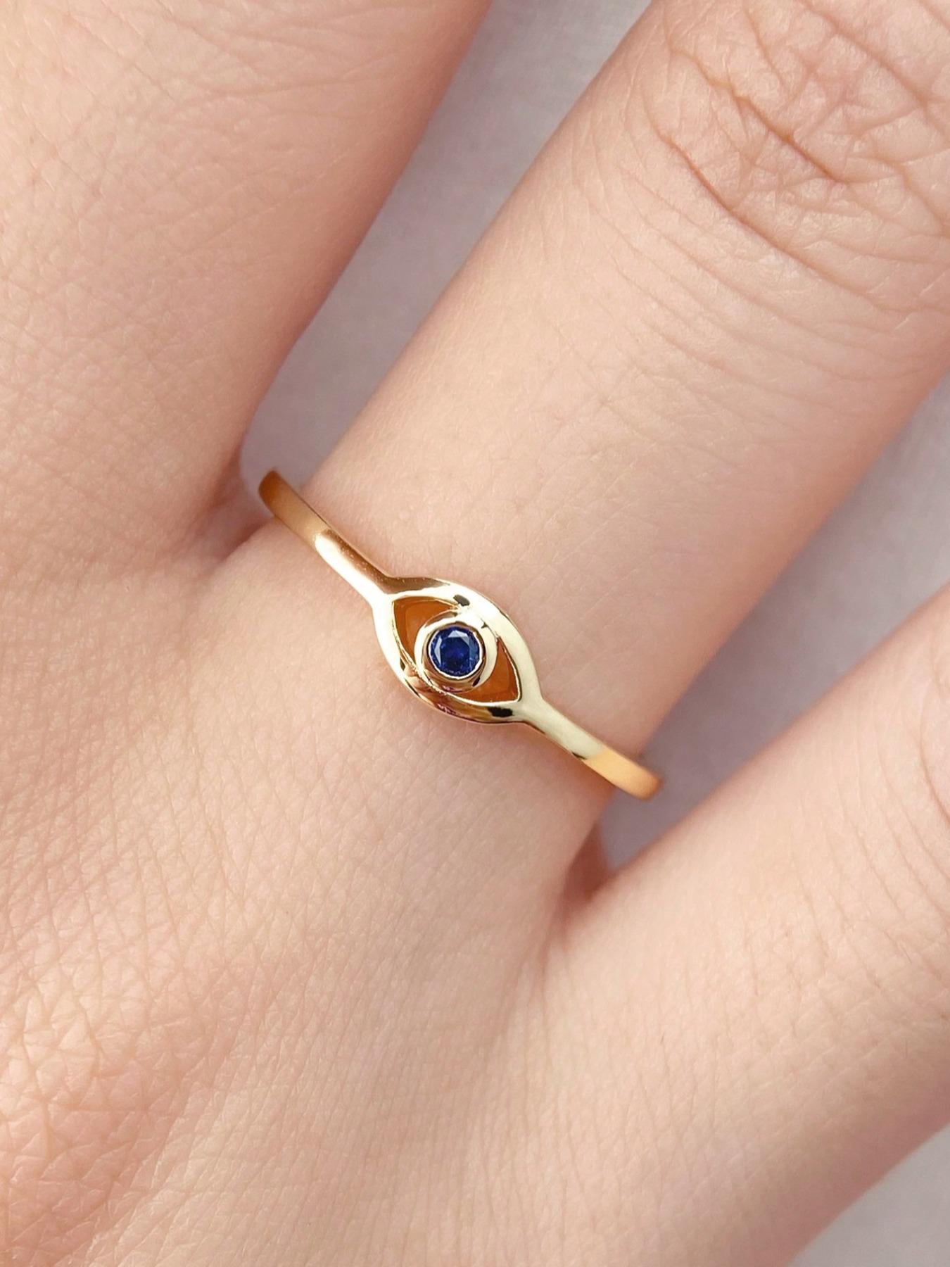 925 Sterling Silver Vintage Eye Design Ring, Fashion Artificial Zircon Decor Ring, Vintage Inspired Ring for Party, Daily Decor, Trendy All-match & Exquisite Jewelry for Gift, Vintage Rings