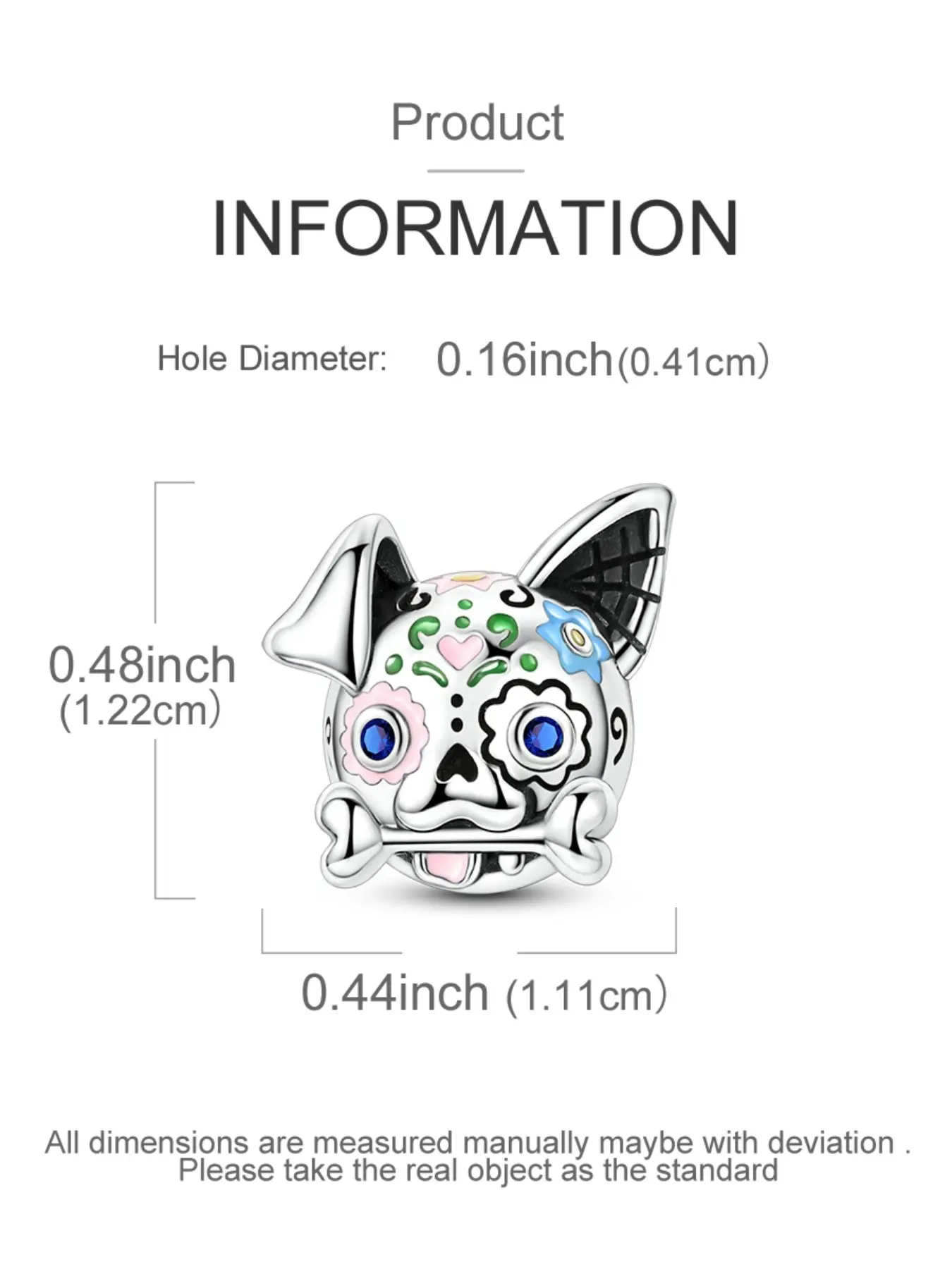 Copper Zircon Dog Pendant Bracelet Necklace, 3mm DIY Bead Charm, Gothic Skull Pendant, Vintage Dark Halloween Accessory, Beaded Jewelry Accessories, DIY Pendants
