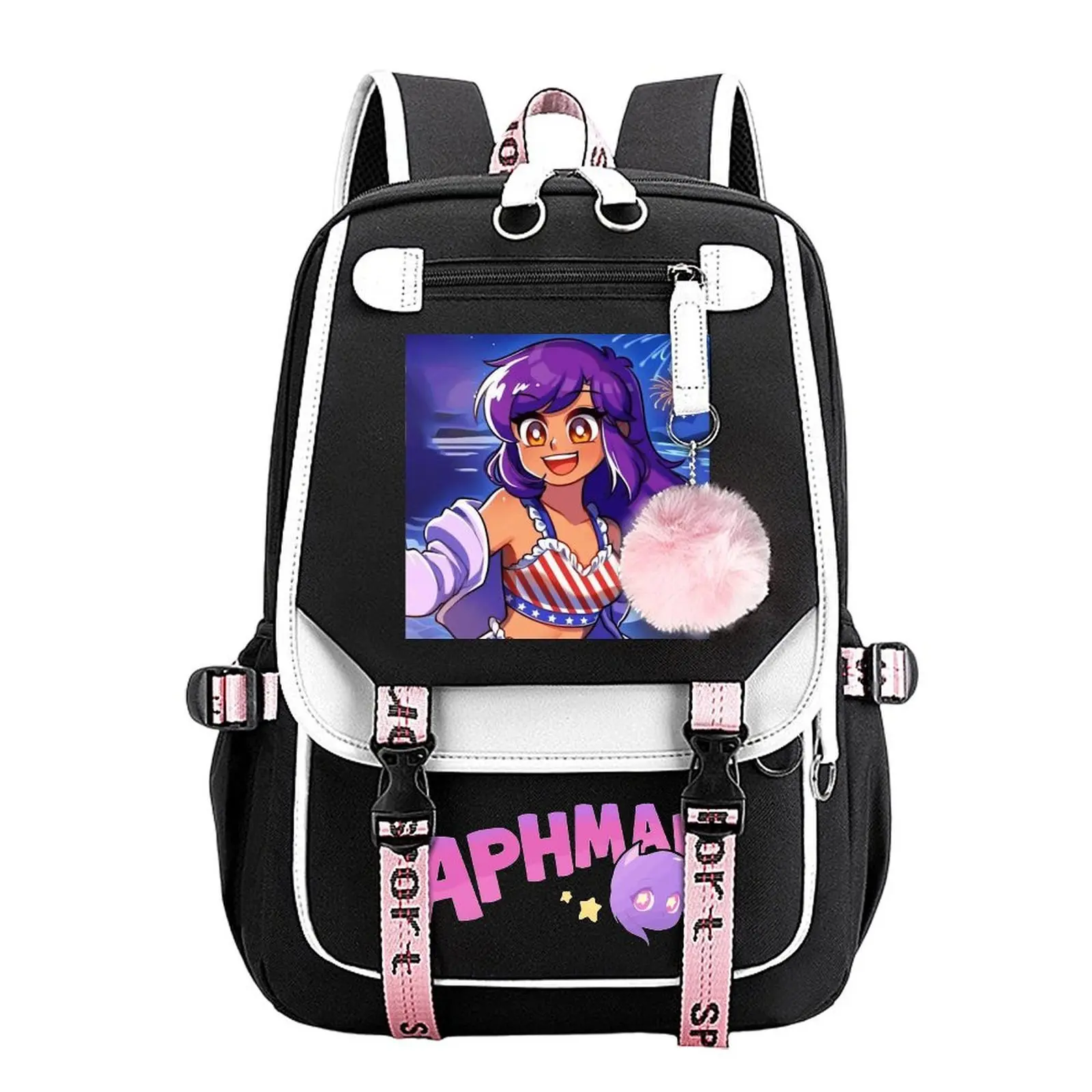 Aphmau-1 Character Art Printed Panel School Backpack, Cotton Water-Resistant Durable Back to School Haul Bag for Teen Boys, Large Capacity Multi-Pockets Organizer for Daily Activities & Commuting, 11.4in×18.1in Birthday/Holiday Gift, One Size, School Back