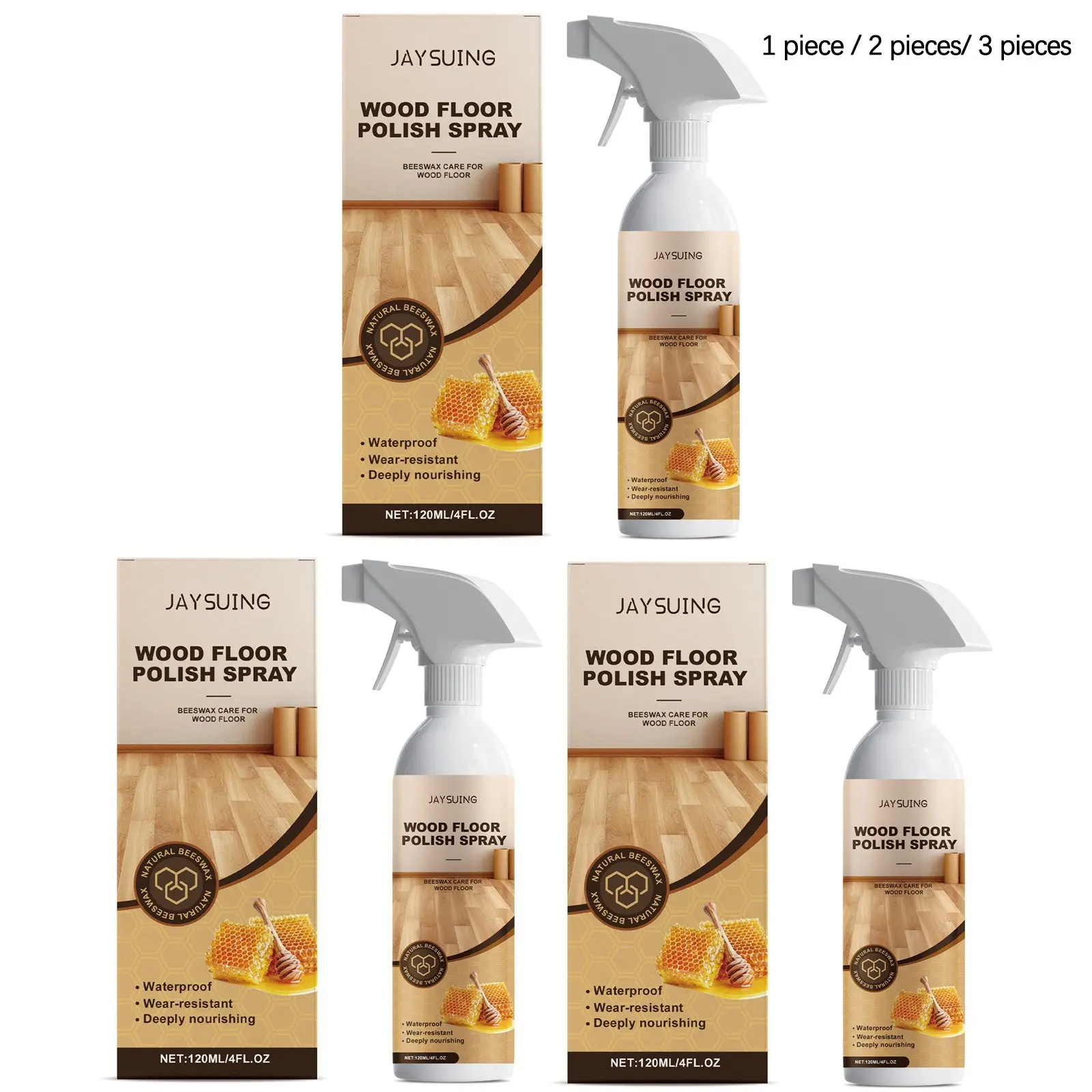 Wood Floor Beeswax Care Spray (120ML/120ML*2/120ML*3), Gentle Cleaning Polish Agent, Suitable for Wooden Floors and Furniture