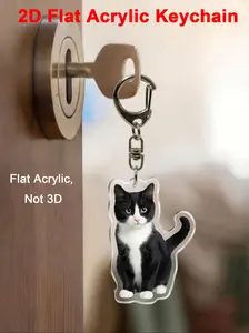1pc 2D Flat Acrylic Keychain, Tuxedo-Wearing Bicolor Cat. Cute Pet Pendant, Stylish Key Chain Decor. Suitable for backpacks, school bags, car keys, wallets and home decoration. Ideal as festive gifts and decorative presents for friends.