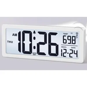 8.5" Atomic Digital Wall Clock, Never Needs Setting, Auto Time Sync, Accurate & Easy to Use Clock with Backlight, Battery Operated, Temperature, Date, Auto DST, 4 Time Zones (White)