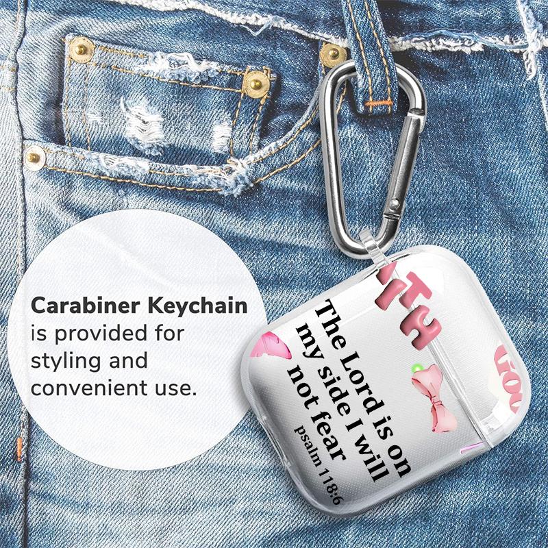 Faithful Lord Promise Pattern TPU Soft Protective Case for Apple AirPods 4/3/2/1/Pro/Pro2 Transparent Earphone Cover with Keychain Attachment