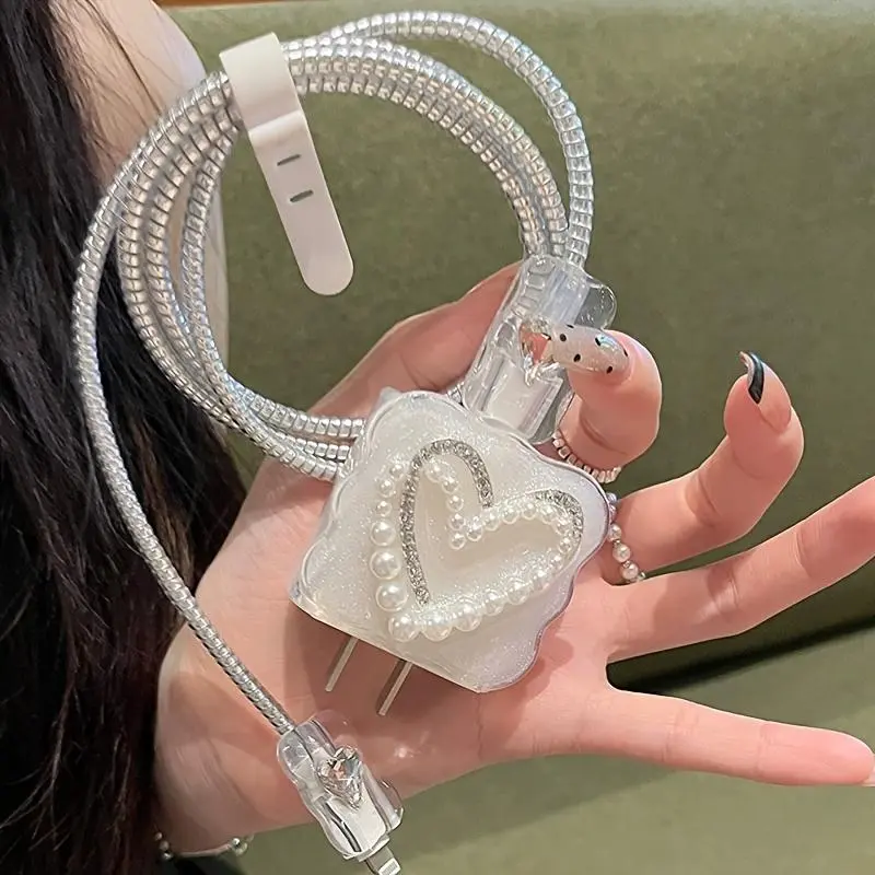5-Piece Heart-Shaped Cable & Charger Protector - Anti-Break Accessories for iPhone/Type-C, Neat Cable Wrap & Super Cute Decoration