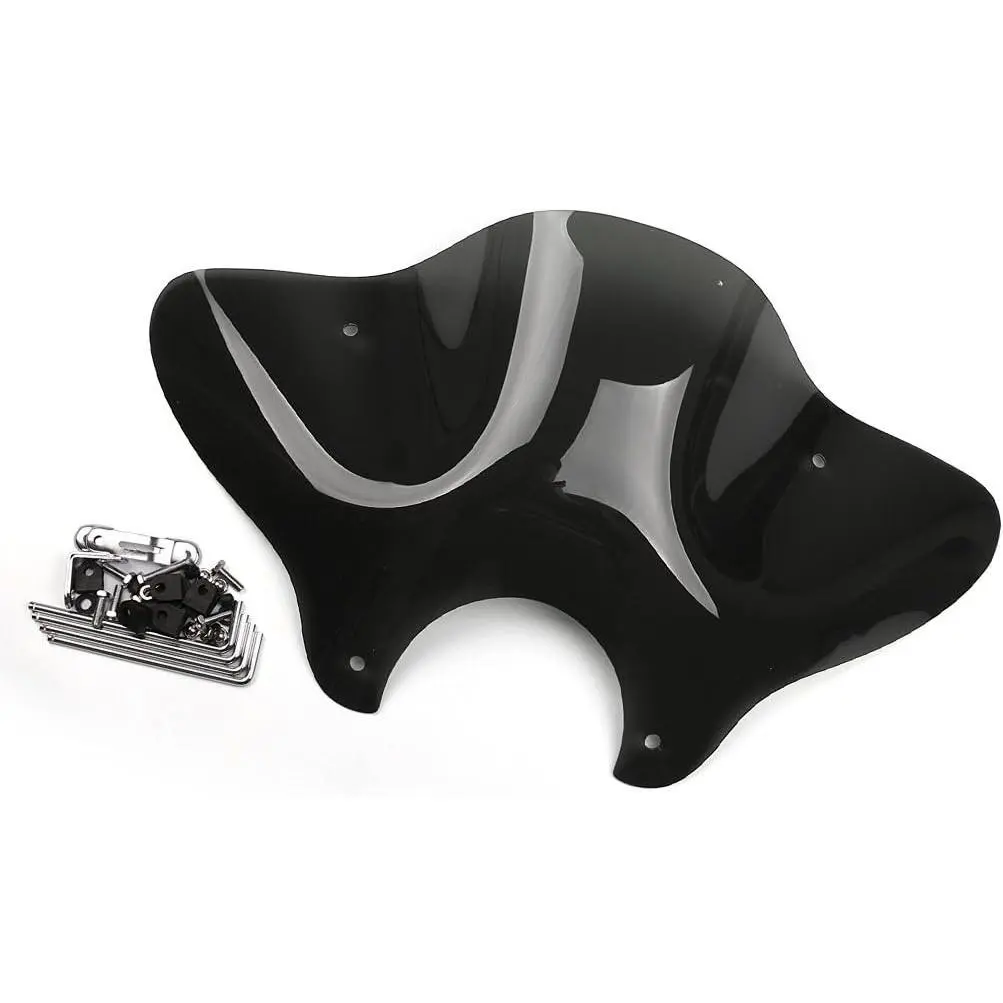 7/8" Universal Motorcycle Cruiser Windshield Windscreen with Mounting Kit (Black)