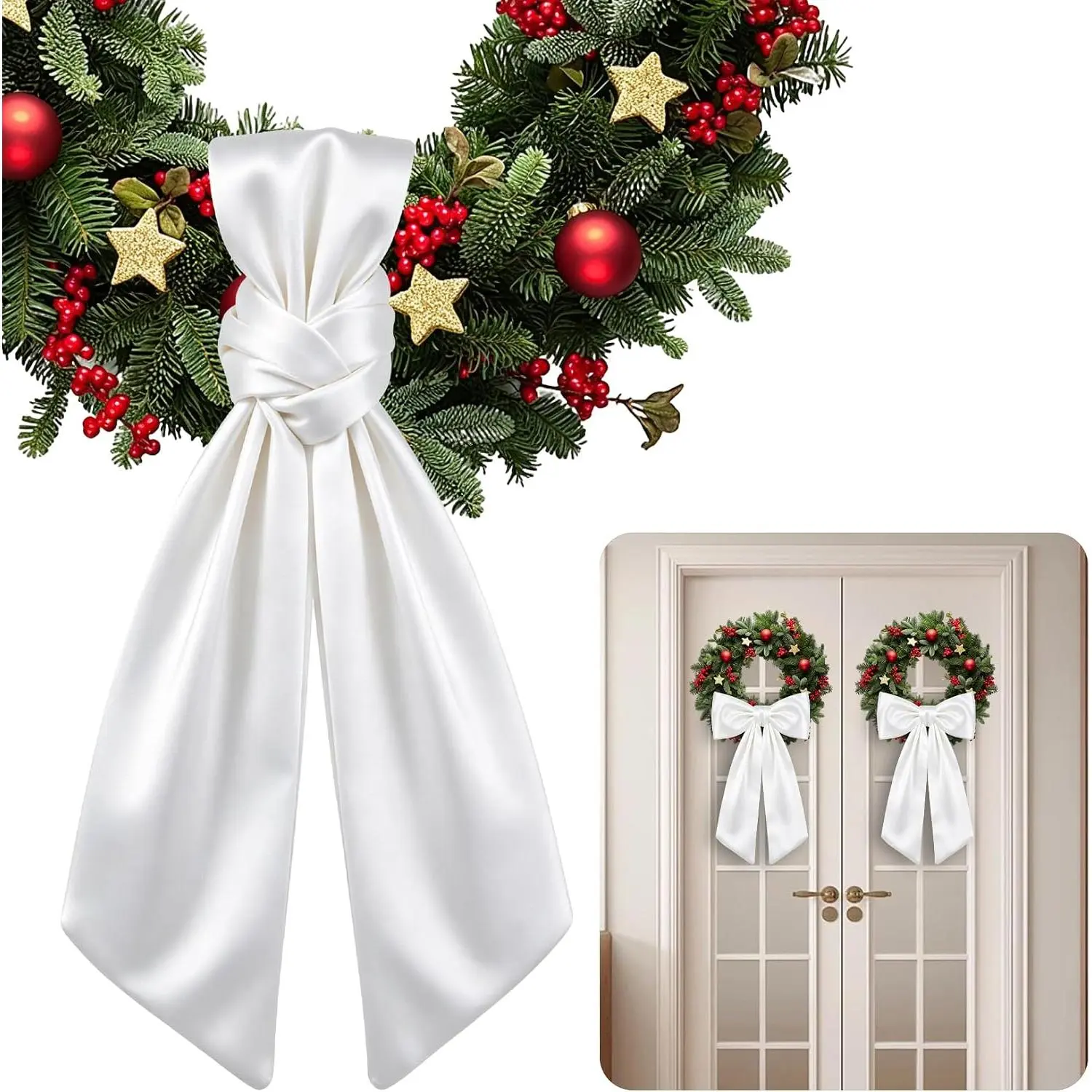 Wreath Sash for Front Door, 2 count White Sash for Wreath | Wreath Ribbon Bow, Embroidery Blanks Sashes for Embroidery Monogram, Yard Porch Garland  Decor, 4.5" x 56"
