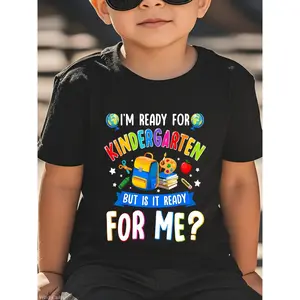 Kindergarten Back to School First Day Of Kindergarten T-Shirt for Boys Fashion Trend Bottoming Shirt Breathable, Casual Comfortable Top Streetwear Fashion Casual Summer Tee Crew Neck Short Sleeve T-Shirt Best Gift for Boy Girl