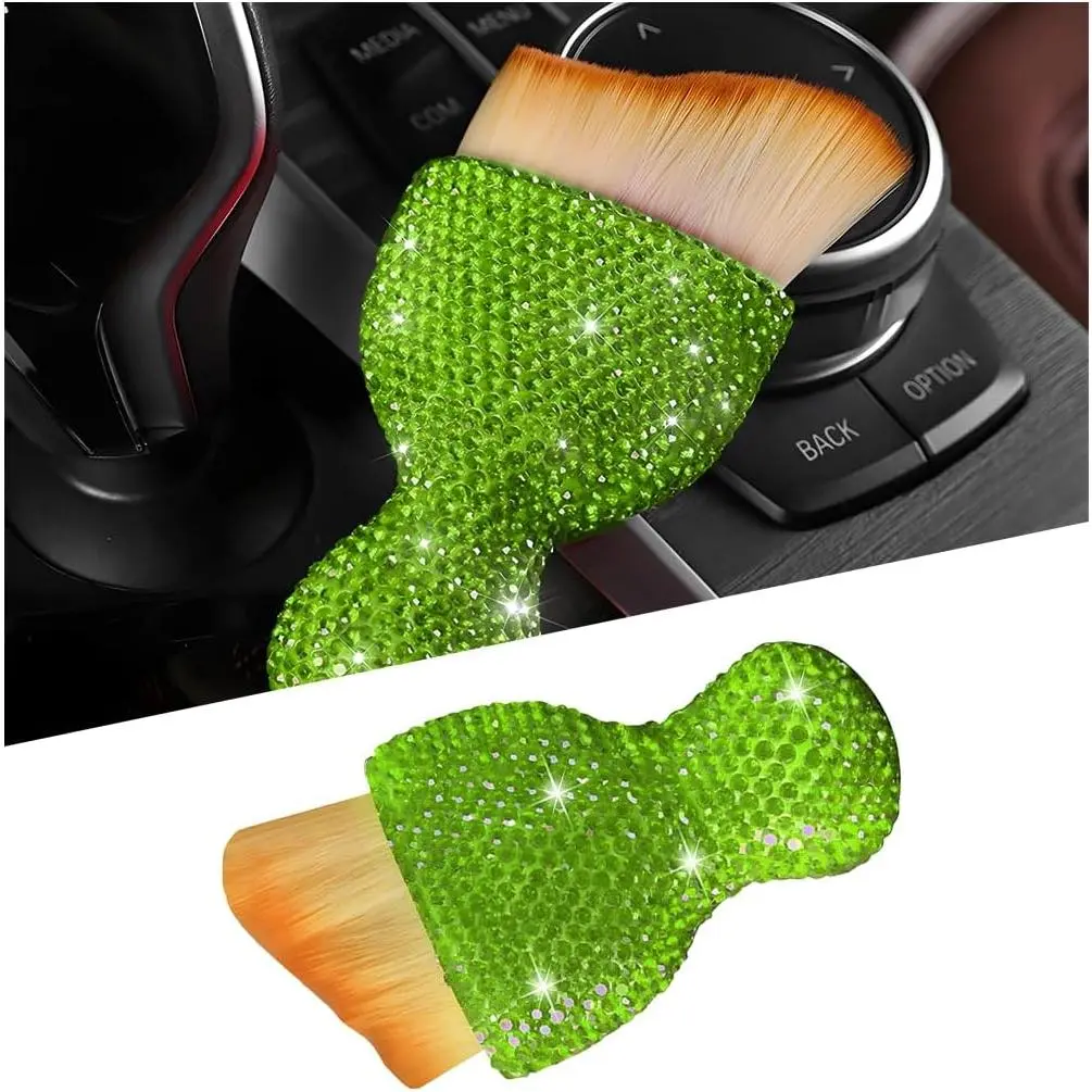 Rhinestone  Detailing Brush with Soft Bristles, Light Green | ABS handle,  grip, reaches vents dashboards and console gaps, tap-clean care, interior cleaning tool