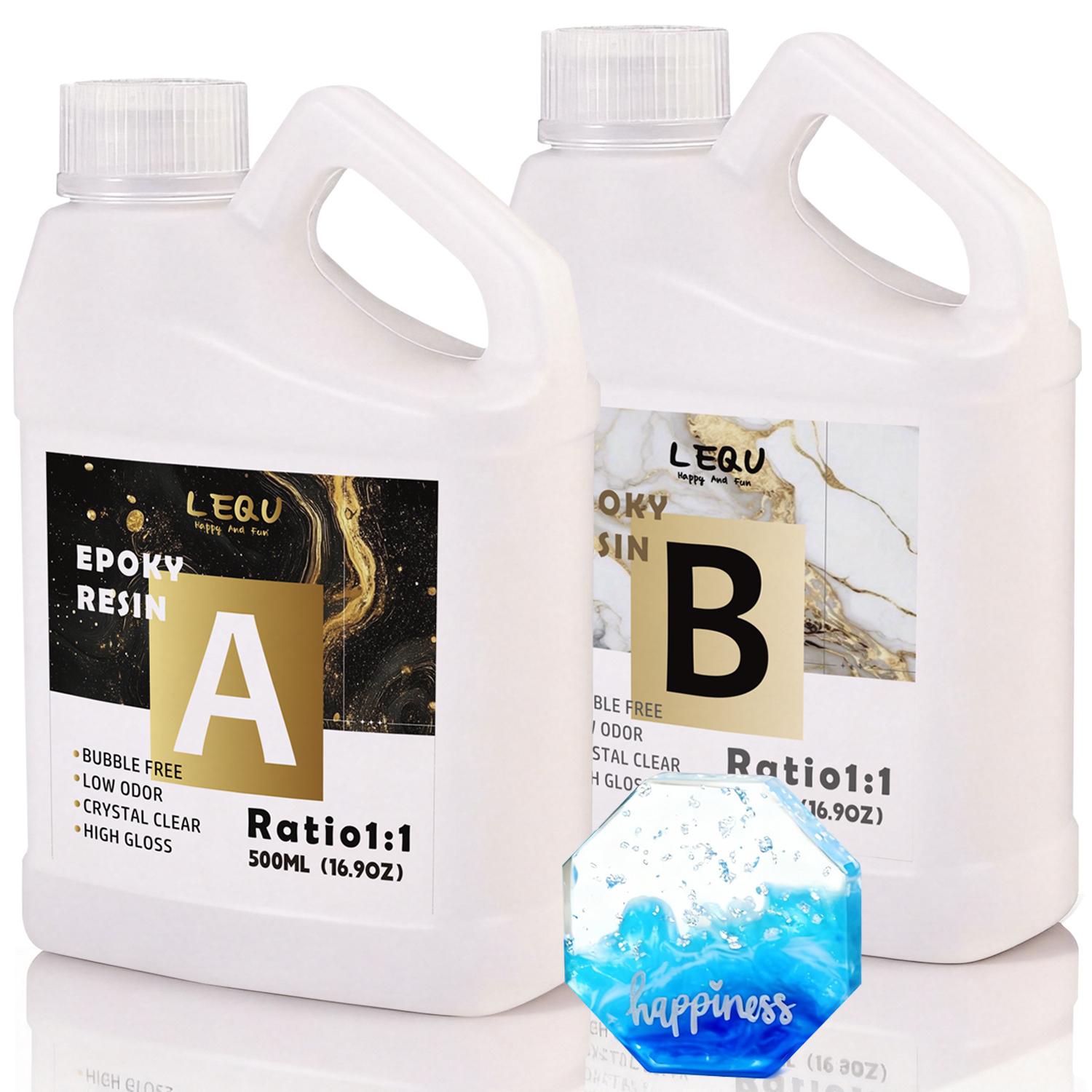 LEQU 1000ml Countertop Epoxy Resin Kit, clear countertop epoxy resin, self-leveling and bubble-free. This resin kit is suitable for both coating and casting applications, and is ideal for arts and crafts, DIY projects, woodworking, mugs, jewelry making, m