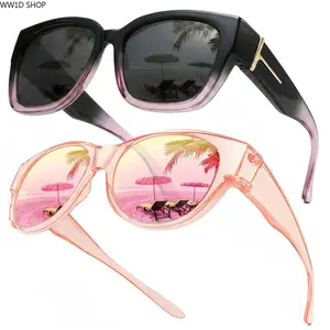EUNOIALENS Women's Unisex Oversized Square Polarized Fit-Over Sunglasses - UV400 Protection, T-Zone Temple Detail, Fashionable Wrap-Around Design for Driving, Daily Wear