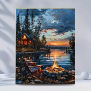 A Pleasant Landscape Pattern 5D Full Diamond Round Diamond Painting Kit, 30*40 Cm / 11.8*15.8 Inches, Diamond Painting Craft, Mosaic Decorative Wall Art, Suitable for Beginners, Ideal for Home Living Room Office Decoration