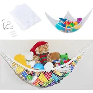 Toy Hammock, Animal Hammock, Animal Net with, Plush Toy Organizer, Fordable Corner Sling Organizer for Playroom Bedroom(White)